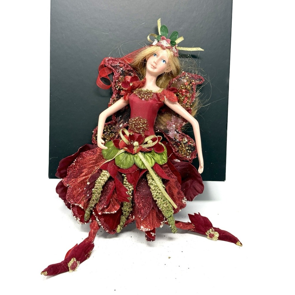 Mark Roberts Fairy Hanging Ornament Fabric Art Doll w/ Flowers & Wings Vintage K - Picture 2 of 12